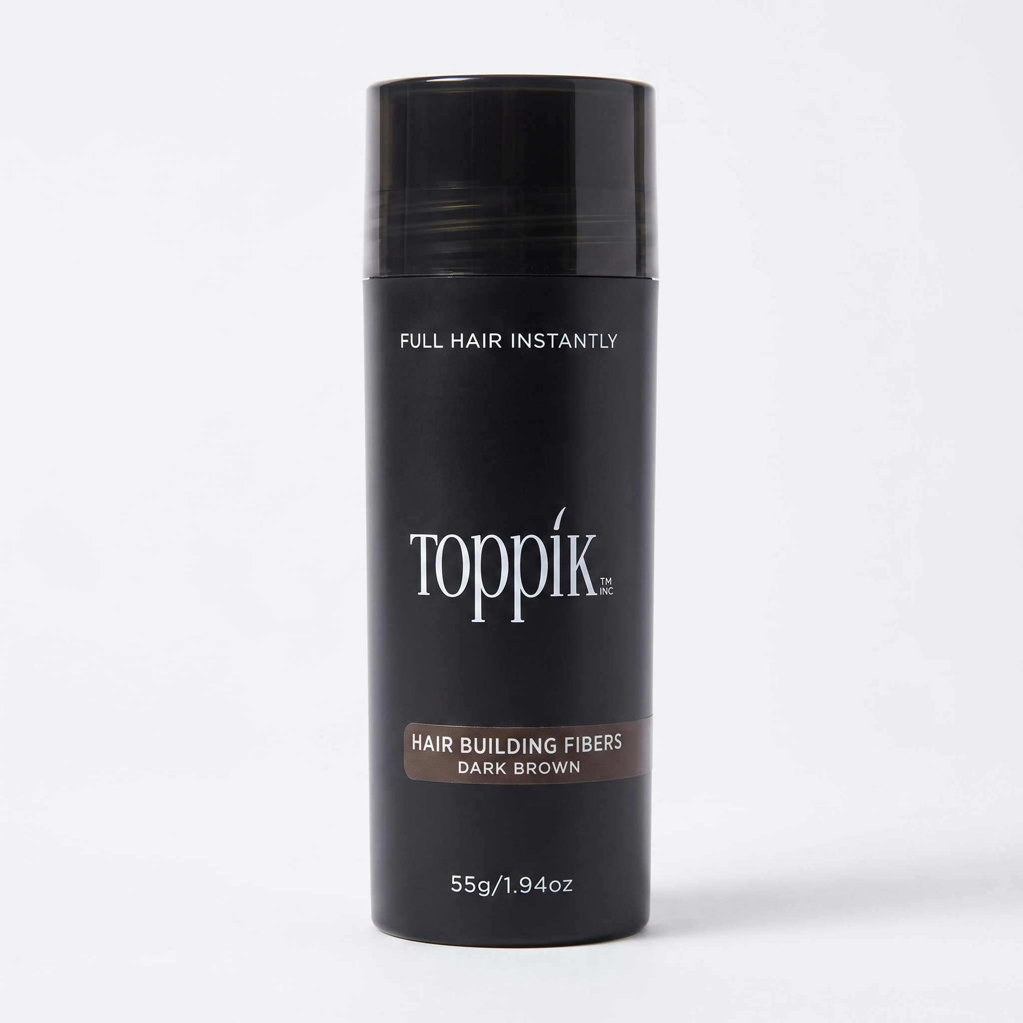 Toppik Hair Building Fibers Dark Brown 55g - front view of the 1.94 oz keratin hair thickener bottle