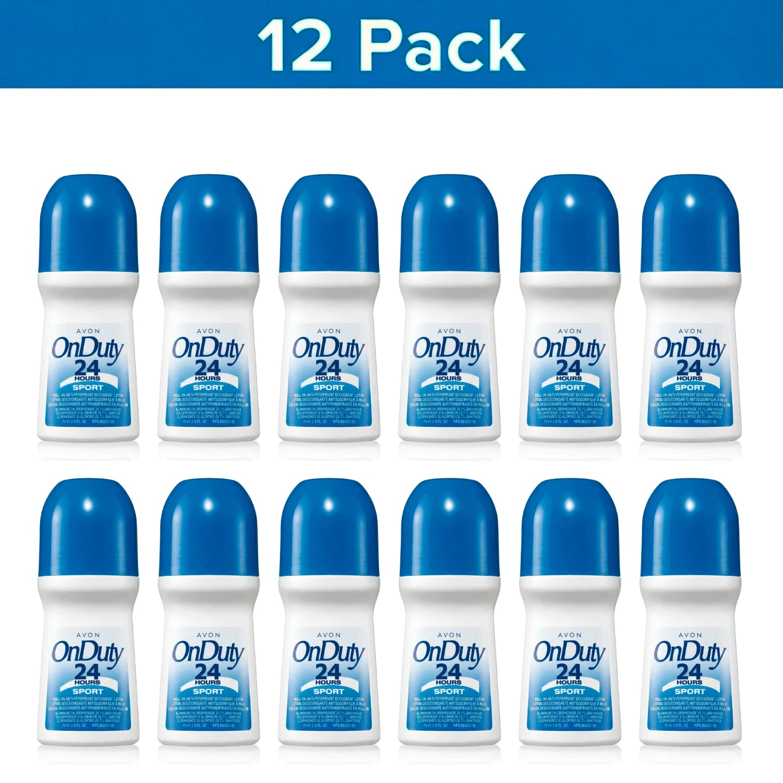 Avon On Duty Sport Roll On Antiperspirant Deodorant 2.6oz 12 Pack 24Hr Citrus