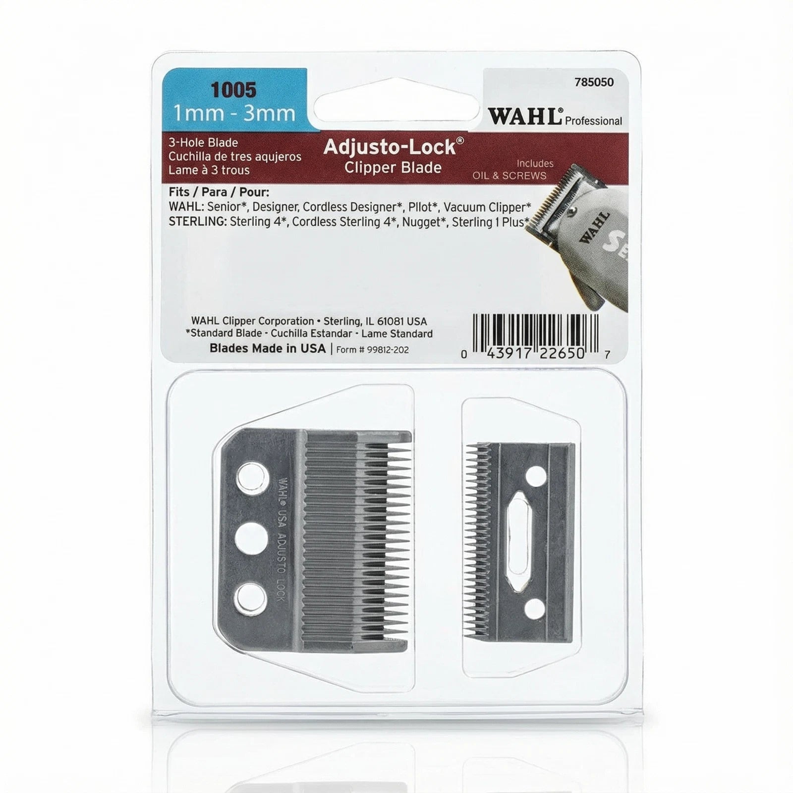 Wahl Professional 1005 Adjusto Lock 3 Hole Clipper Blade 1mm-3mm USA Made