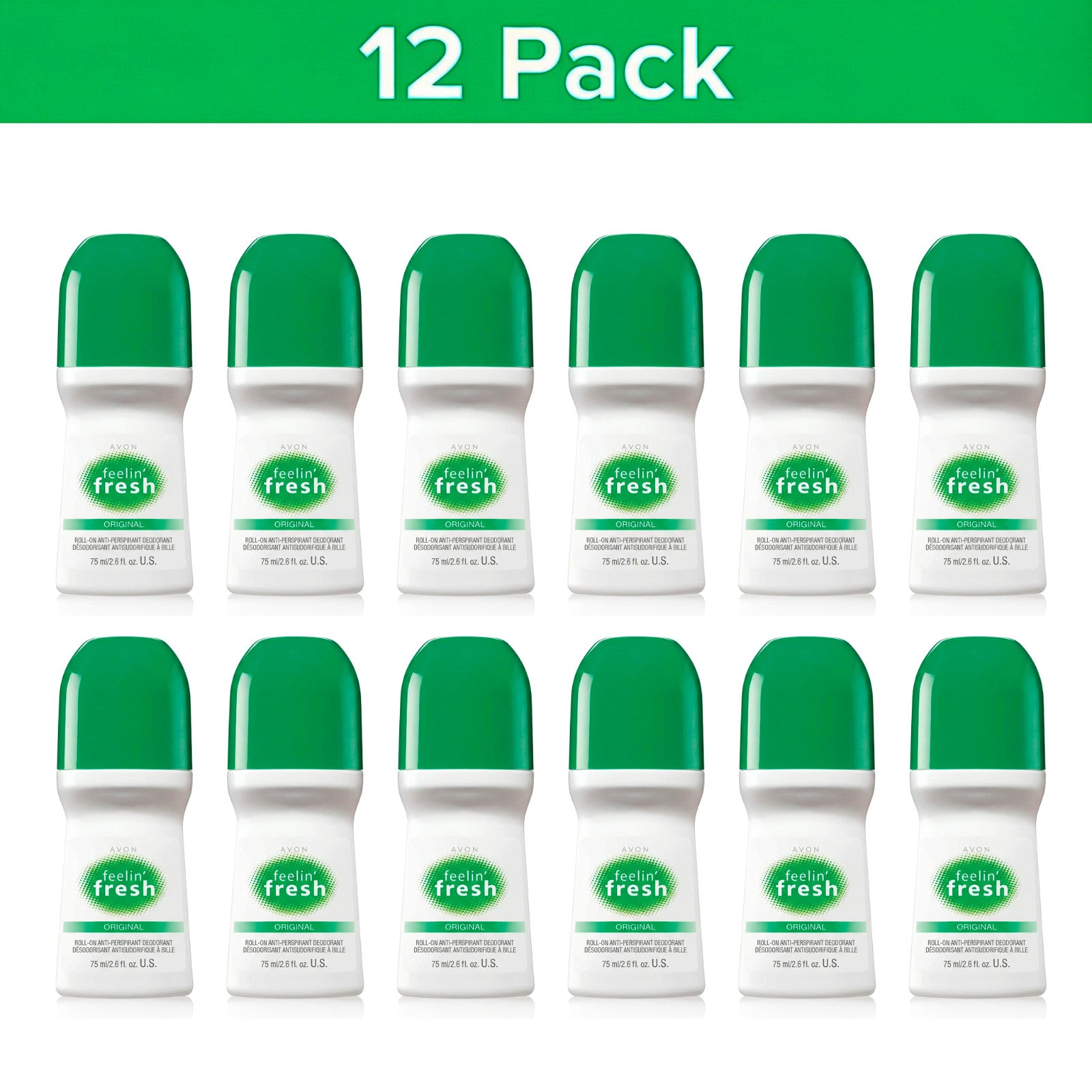 Avon Feeling Fresh Roll-On Deodorant 2.6 oz, 12-Pack