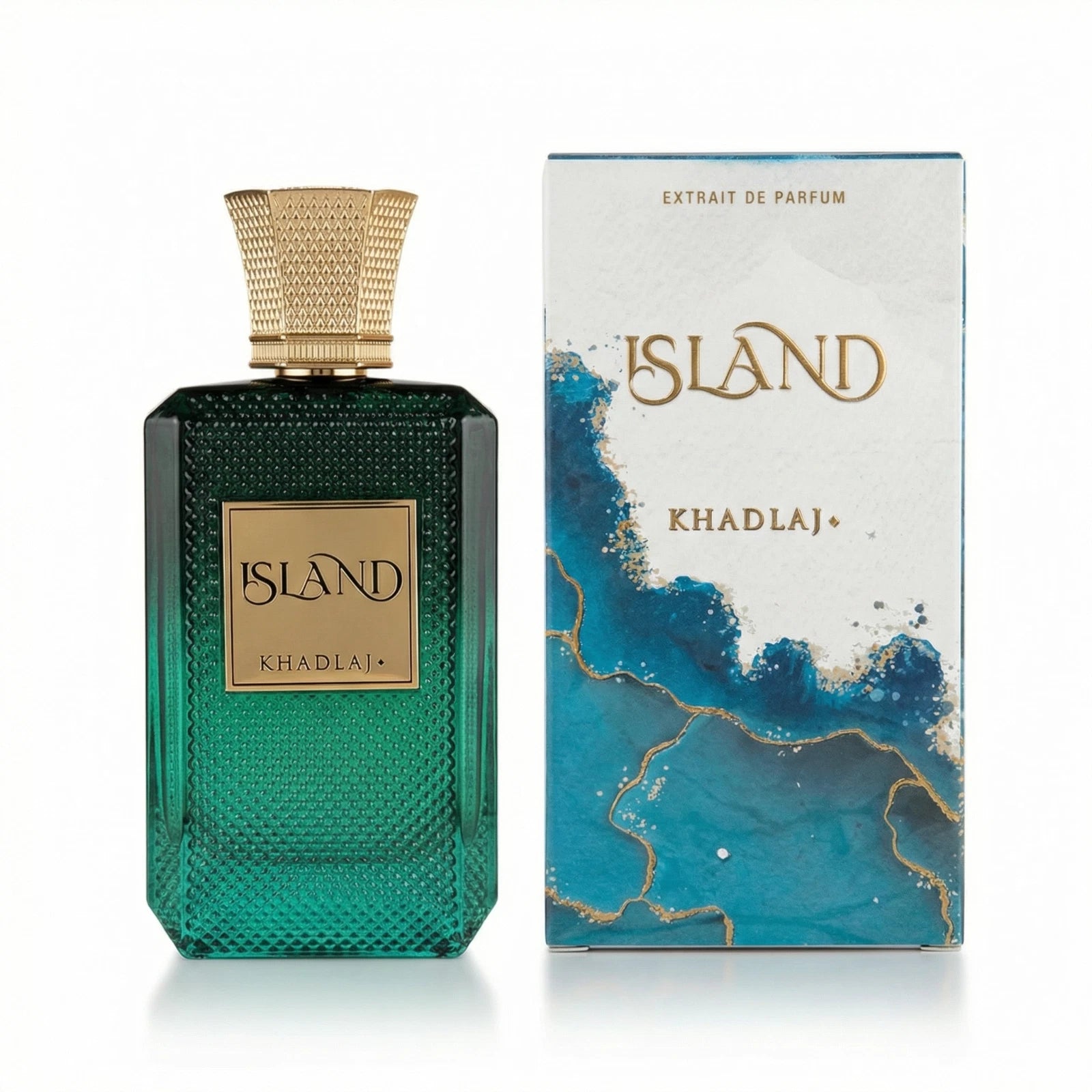 Khadlaj Island Extrait De Parfum 3.4oz 100ml Emerald Green Bottle Amber Wood