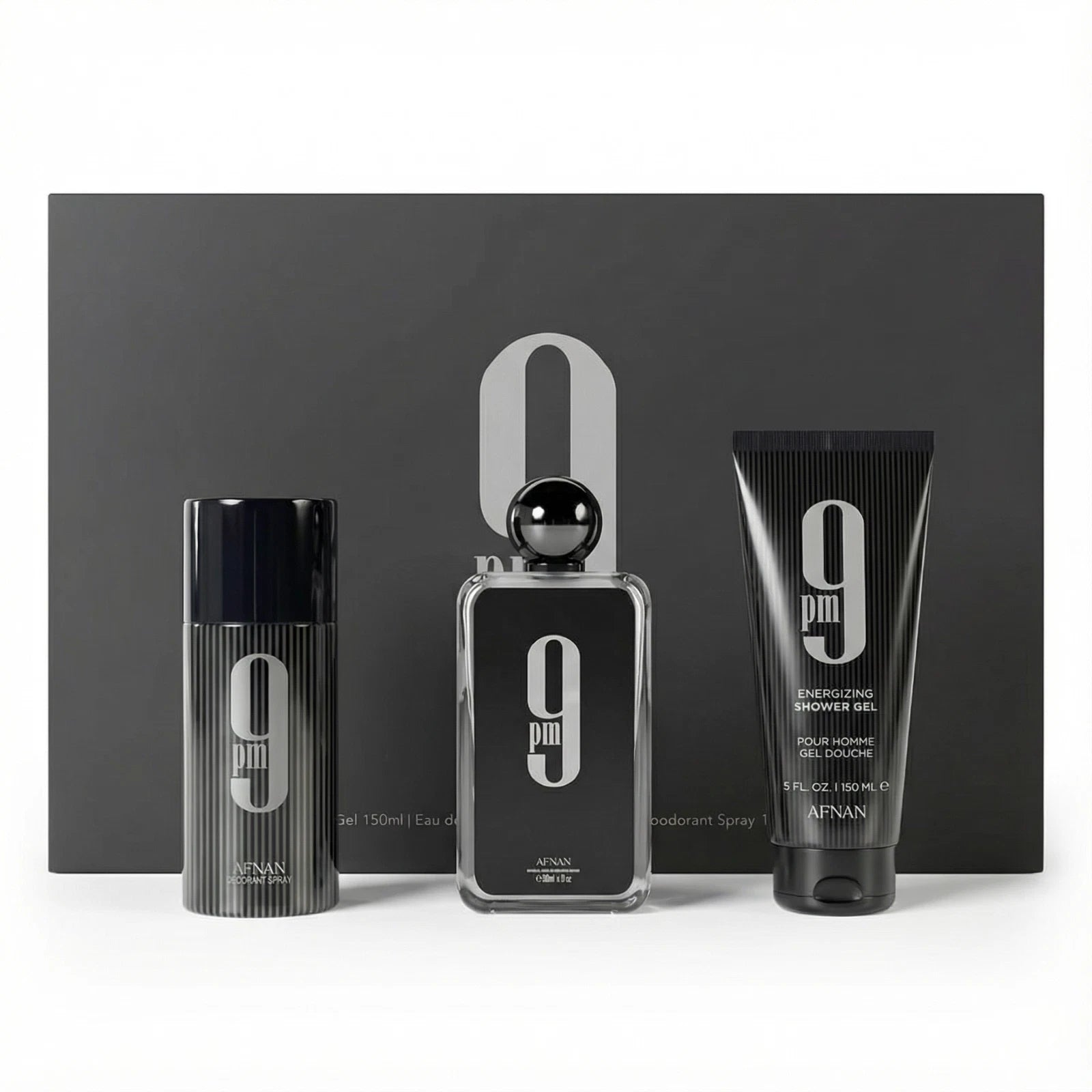 Afnan 9 PM Men Gift Set 3.4oz EDP Spray Shower Gel Deodorant 3 Piece